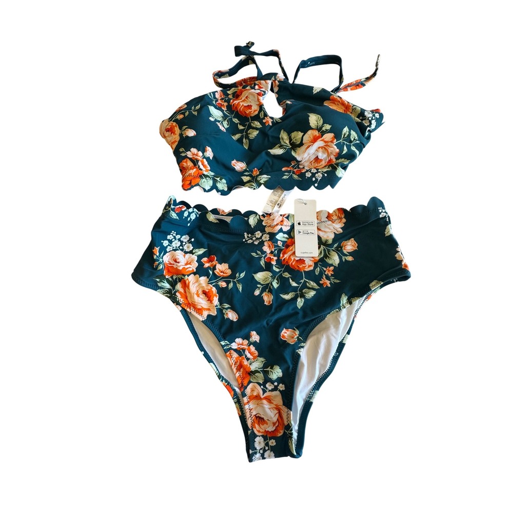 Cupshe Floral High Waisted‎ Bikini Set Halter Neck Two Piece Swimsuit - Picture 2 of 4